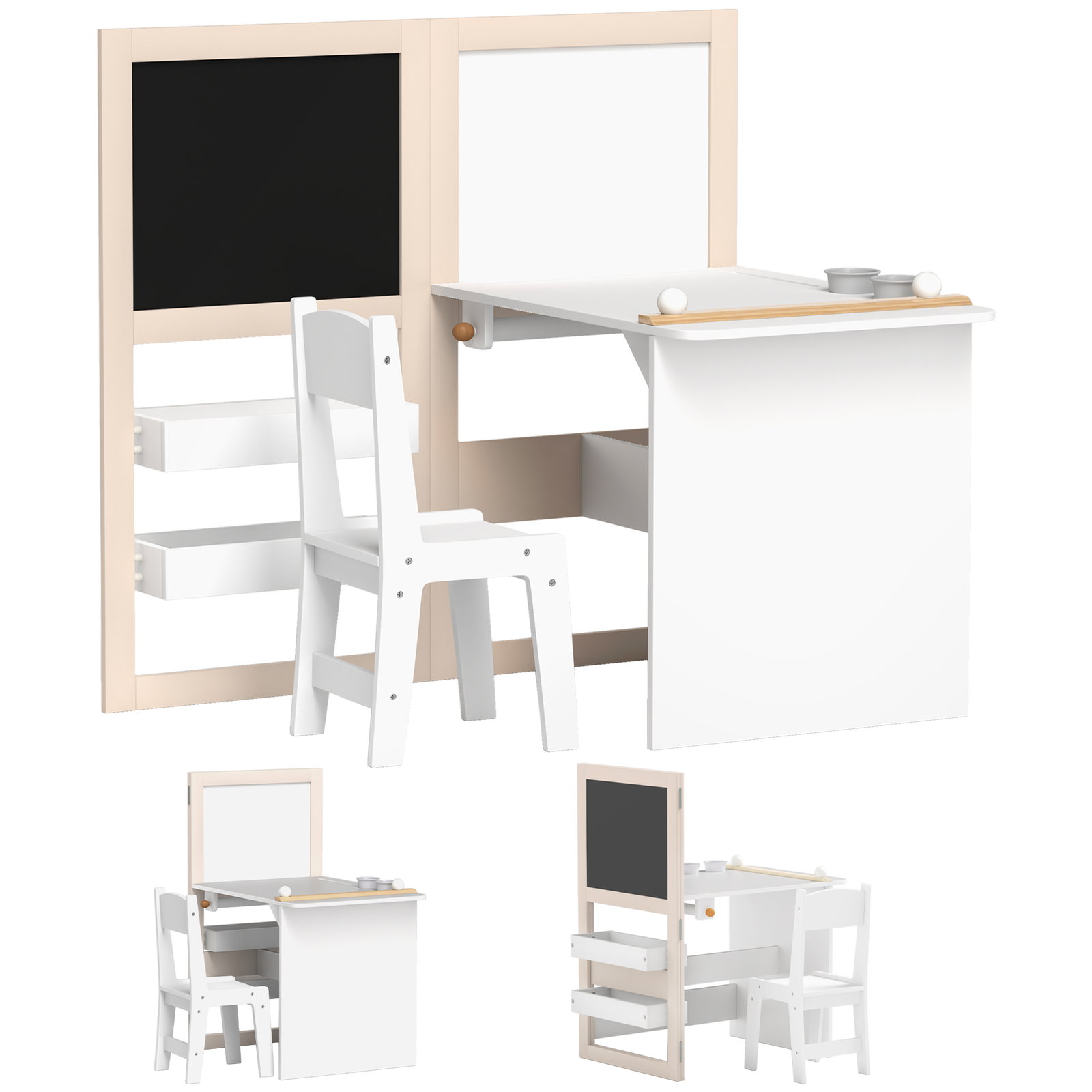 Mesa e cadeira infantil mesa para crianças com cadeira ardósias dobrável prateleiras e rolo de papel branco