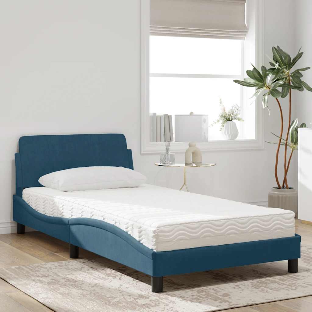 Cama com colchão dover 100x200 cm veludo azul
