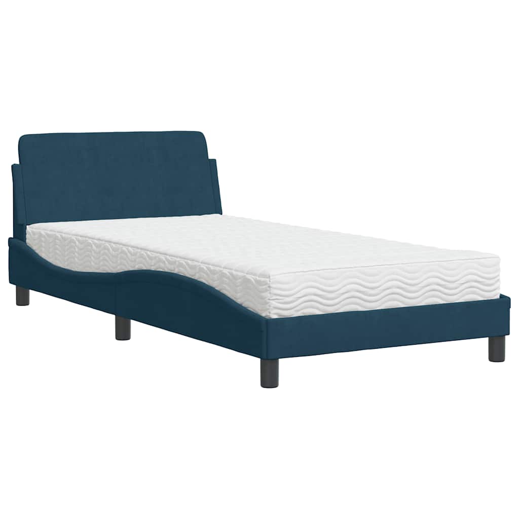 Cama com colchão dover 100x200 cm veludo azul