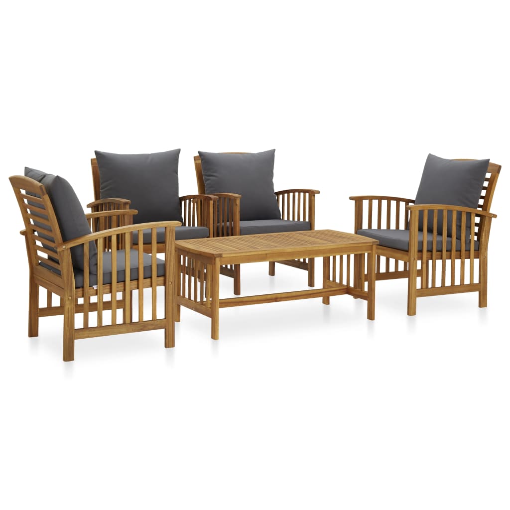 5 Pcs conjunto lounge de jardim com almofadões acácia maciça