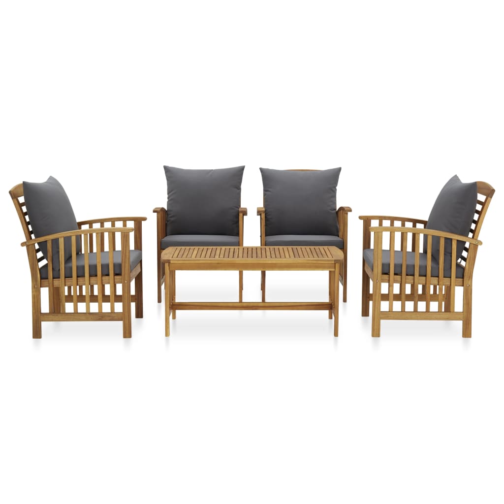 5 Pcs conjunto lounge de jardim com almofadões acácia maciça