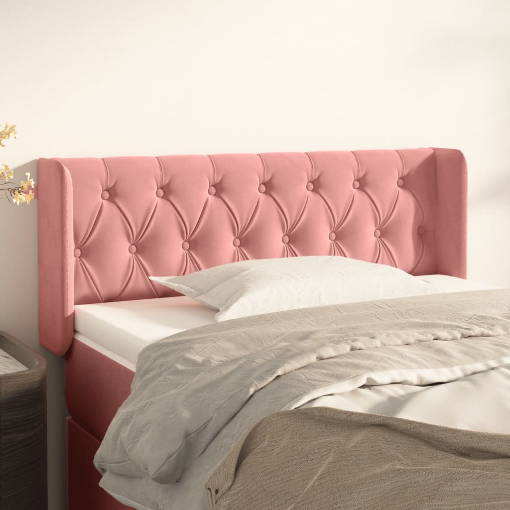 Cabeceira de cama c/ abas veludo 103x16x78/88 cm rosa