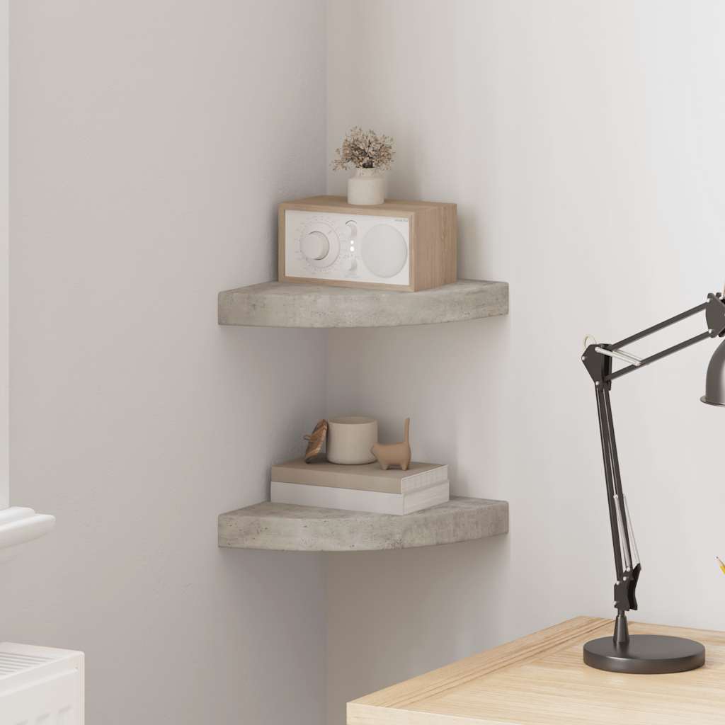 Prateleiras canto parede 2 pcs 25x25x3,8cm MDF cinzento cimento