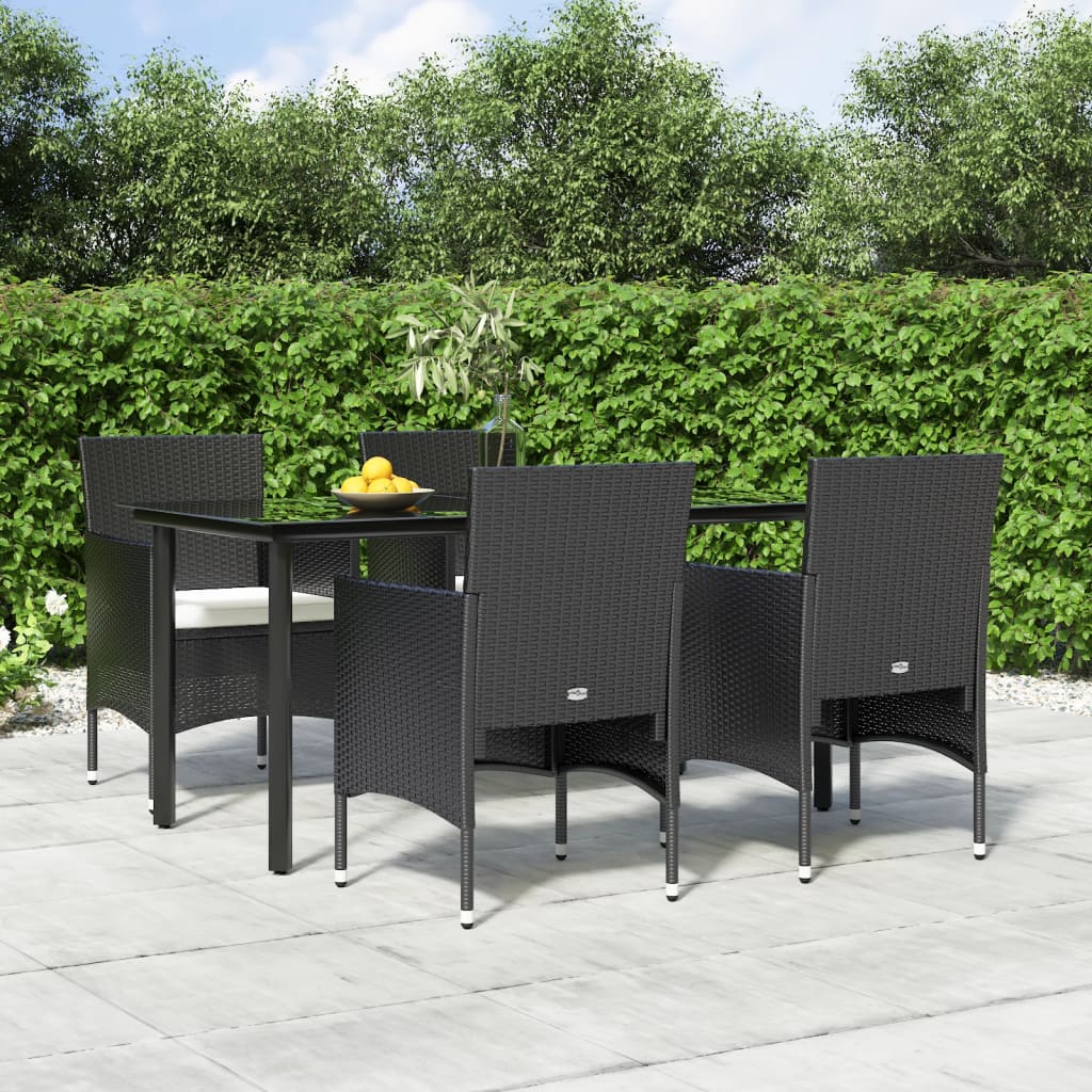 5 Pcs conjunto de jantar p/ jardim c/ almofadões preto