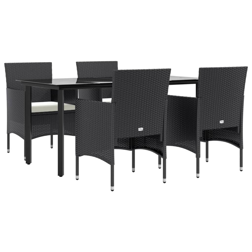 5 Pcs conjunto de jantar p/ jardim c/ almofadões preto