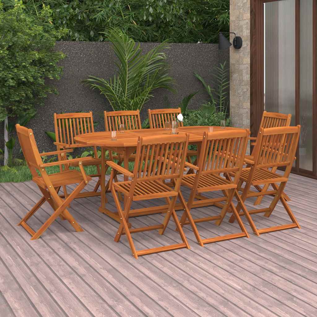 9 Pcs conj. de jantar para jardim 180x90x75 cm acácia maciça