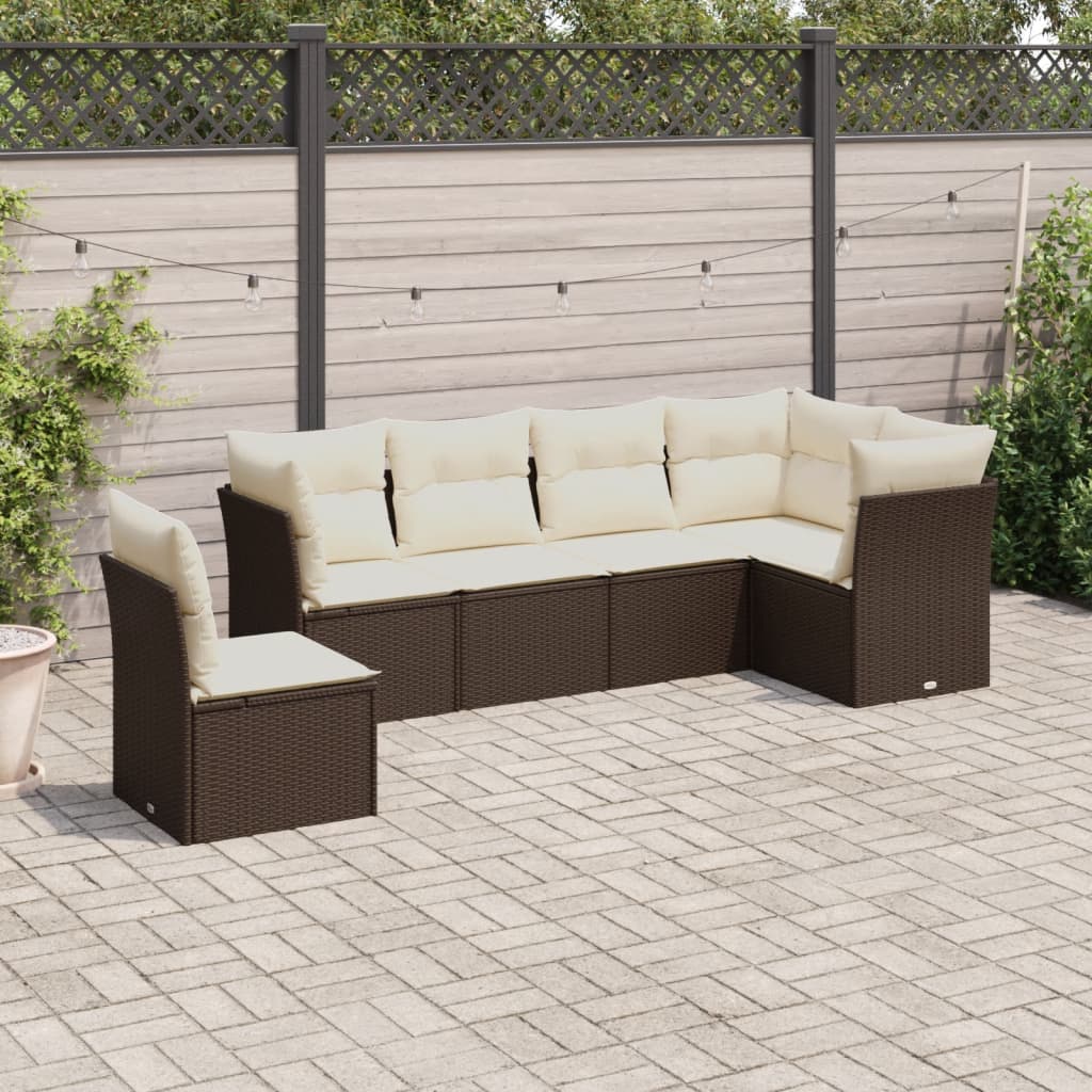 7 Pcs conjunto de sofás jardim c/ almofadões vime PE castanho