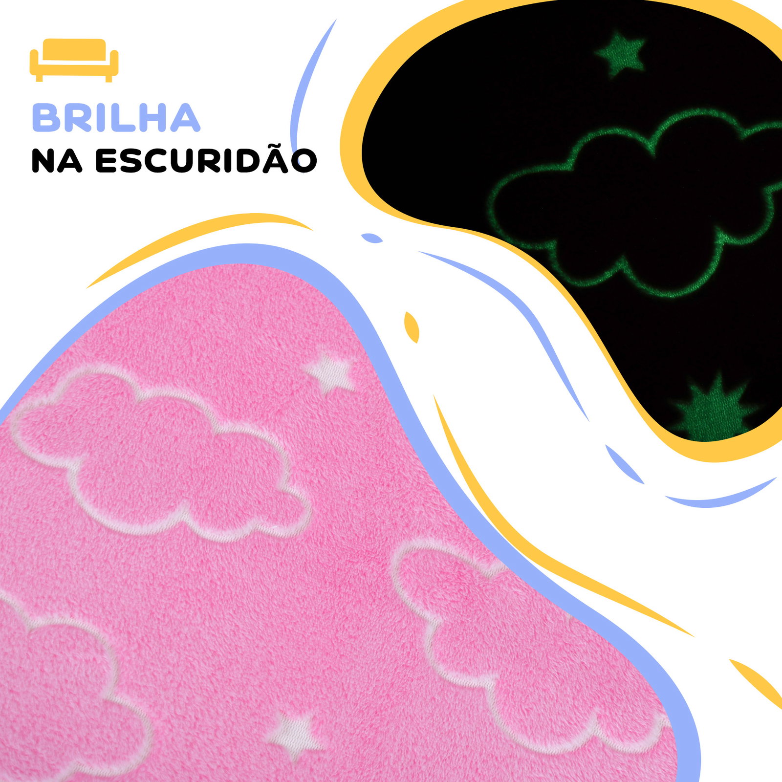 Poltrona para crianças dobrável e reclinável sofá para crianças estofado em tecido luminoso com desenho de nuvens rosa