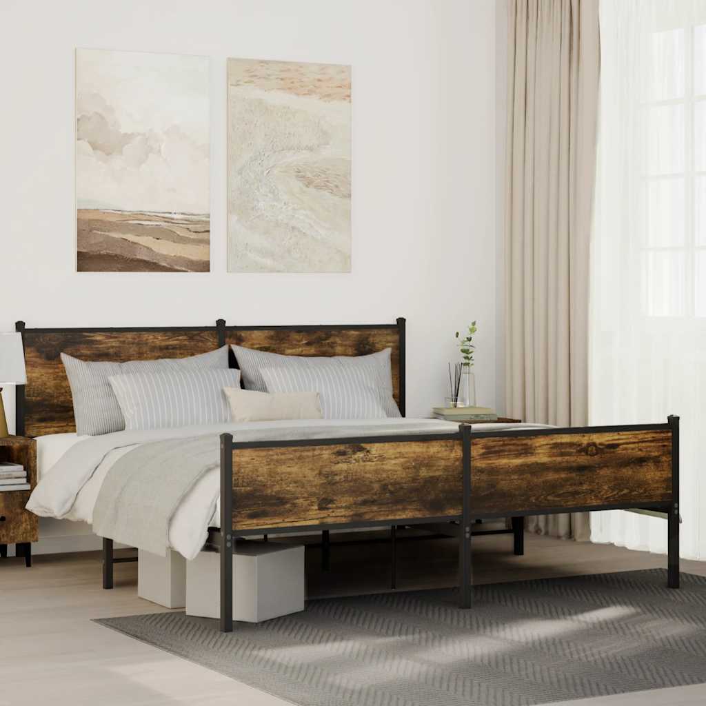 Estrutura de cama sem colchão 183x213cm metal carvalho fumado