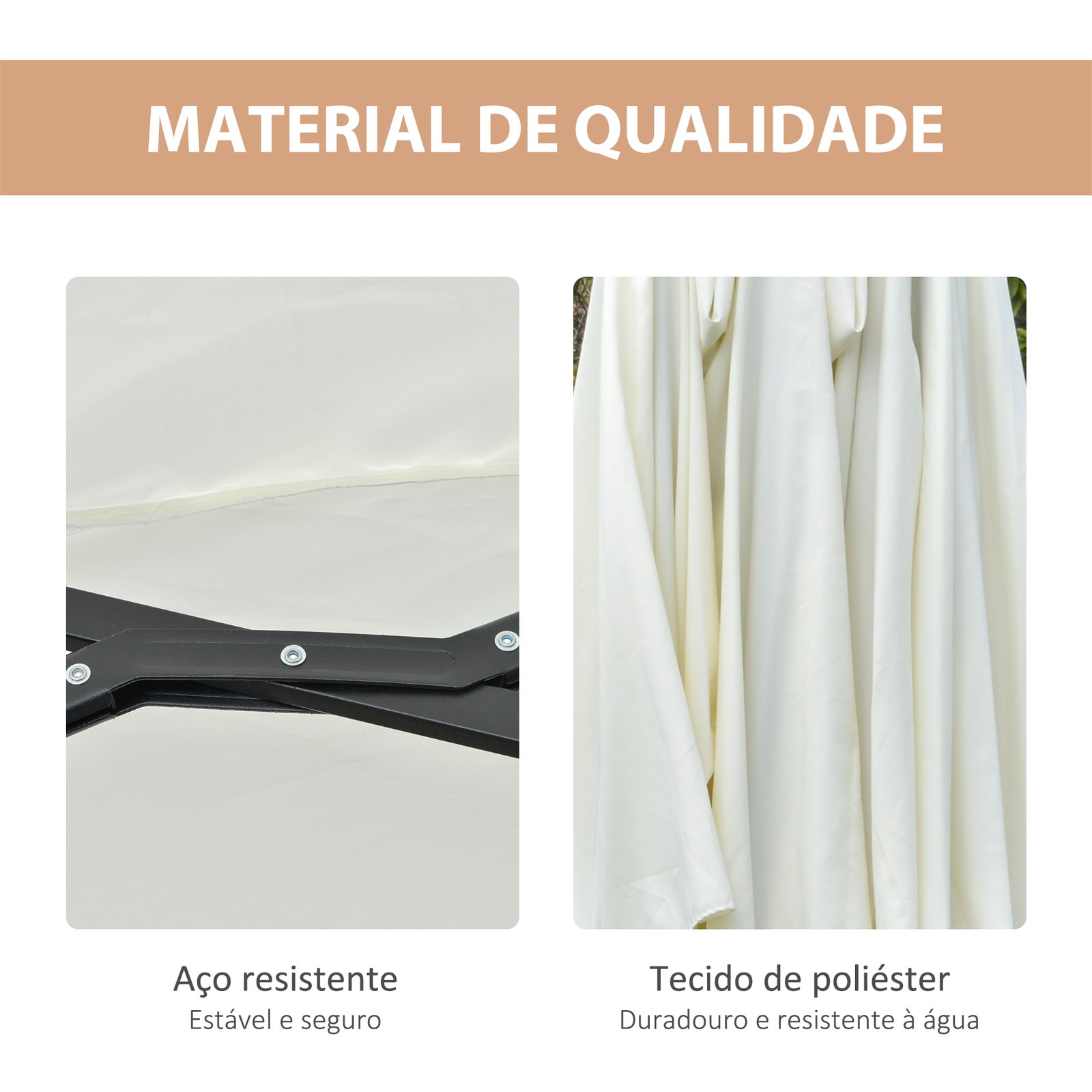 Chapéu de sol duplo com 48 luzes LED 4,5x2,65 m manivela proteção solar para terraço jardim piscina creme