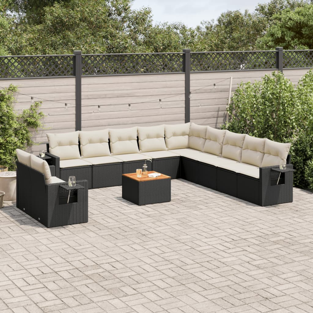 12 Pcs conjunto de sofás de jardim c/ almofadões vime PE preto