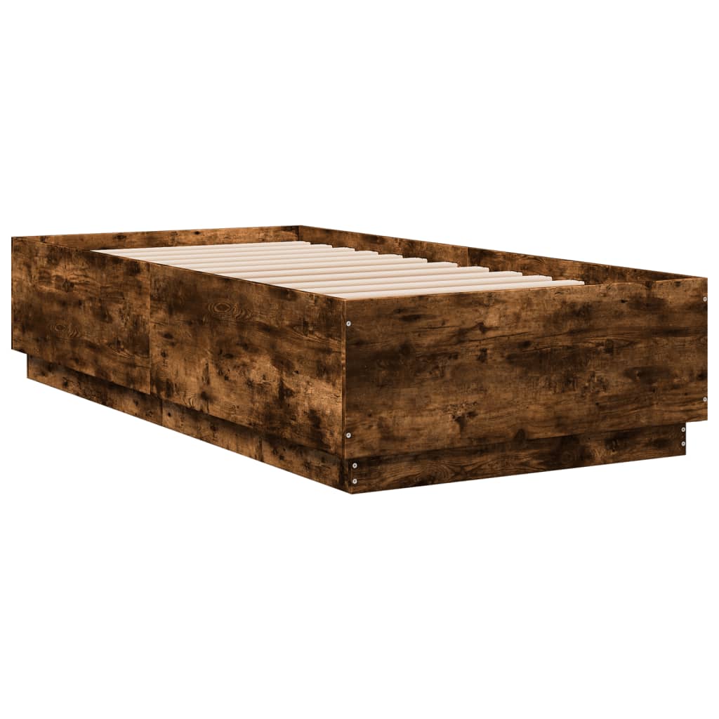 Estrutura cama c/ luzes LED derivados madeira carvalho fumado
