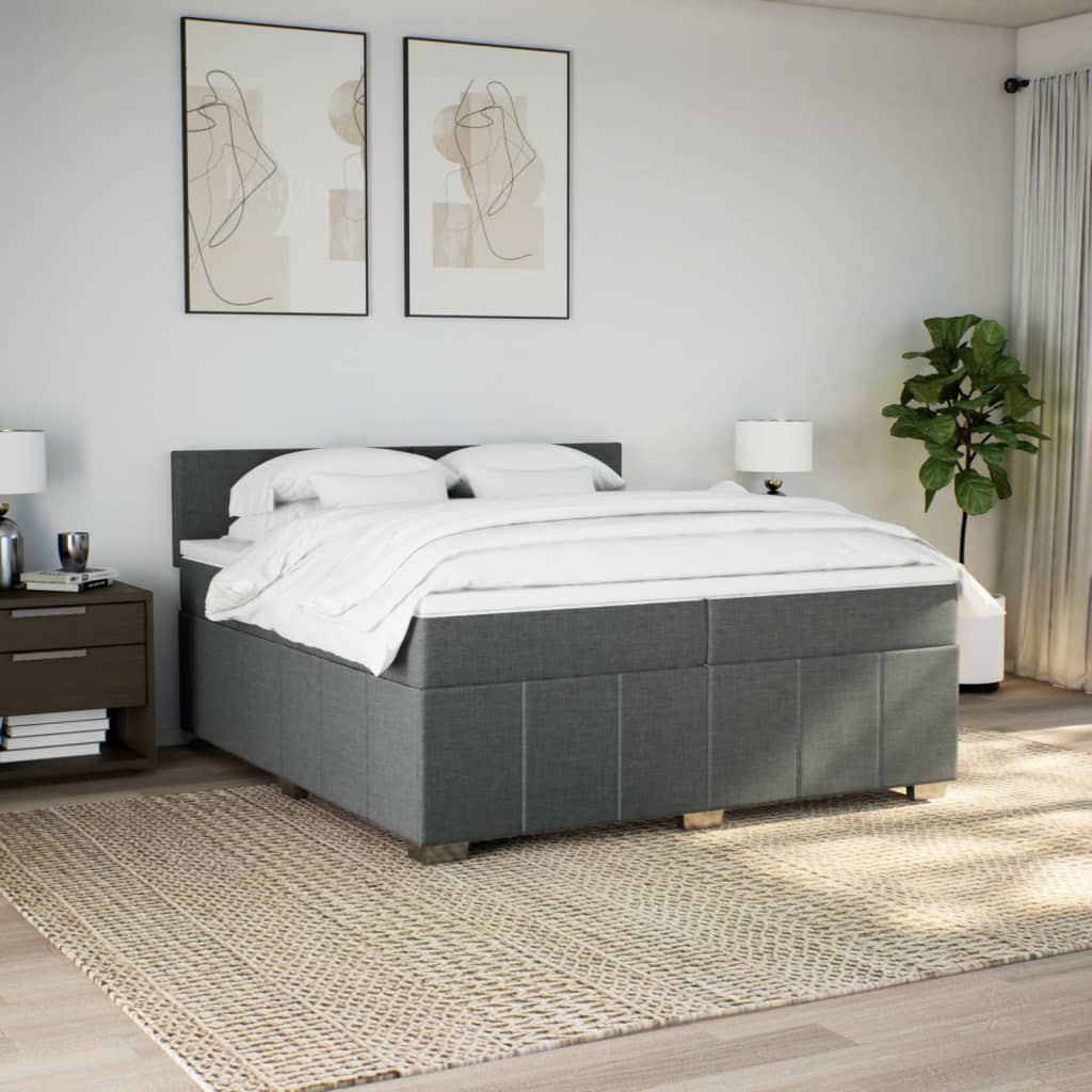 Cama com molas/colchão 200x200 cm tecido cinzento-escuro