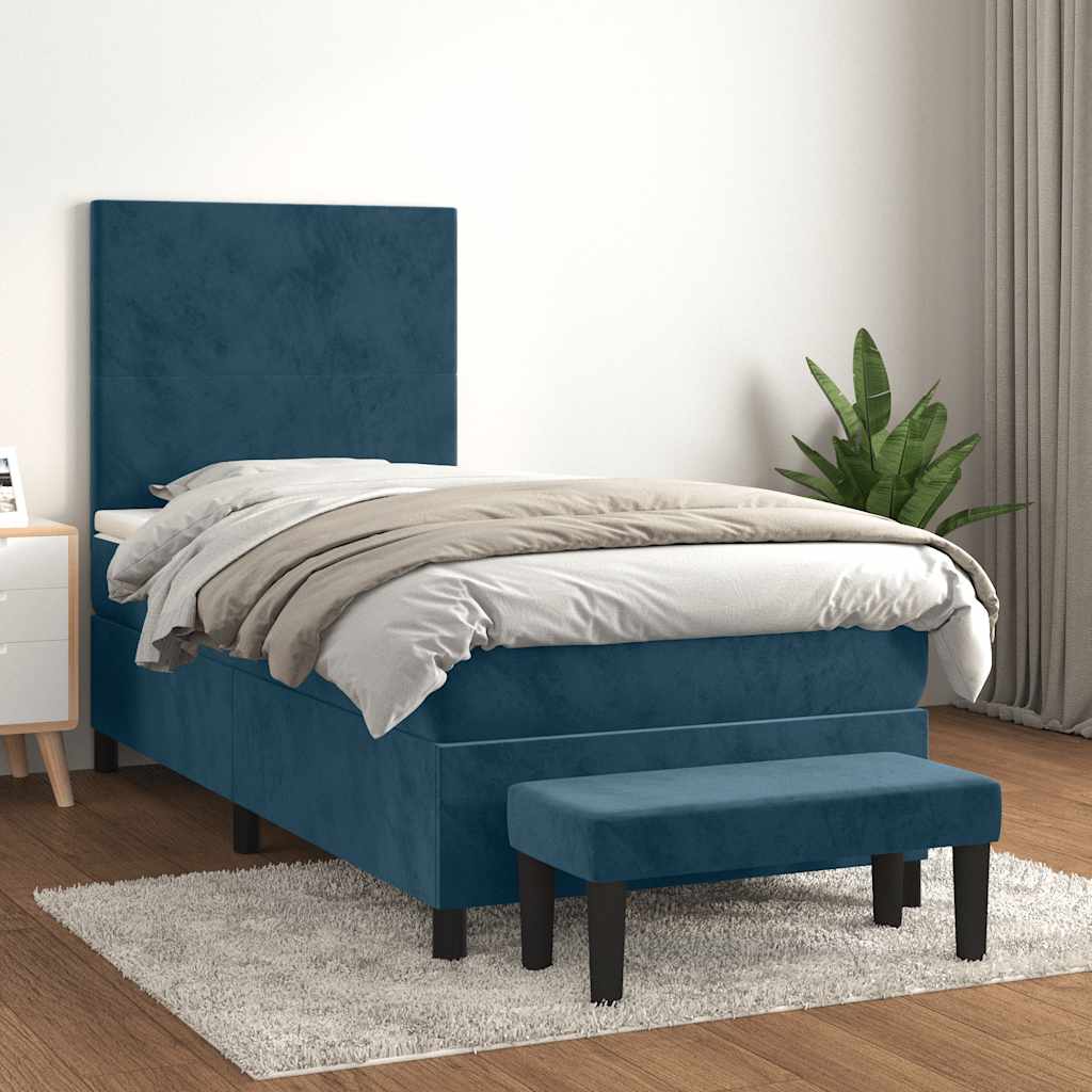 Cama com molas/colchão 100x200 cm veludo azul-escuro