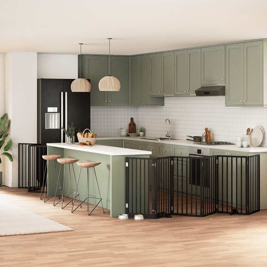 Portão p/ cães com porta dobrável 9 painéis 450 cm álamo preto