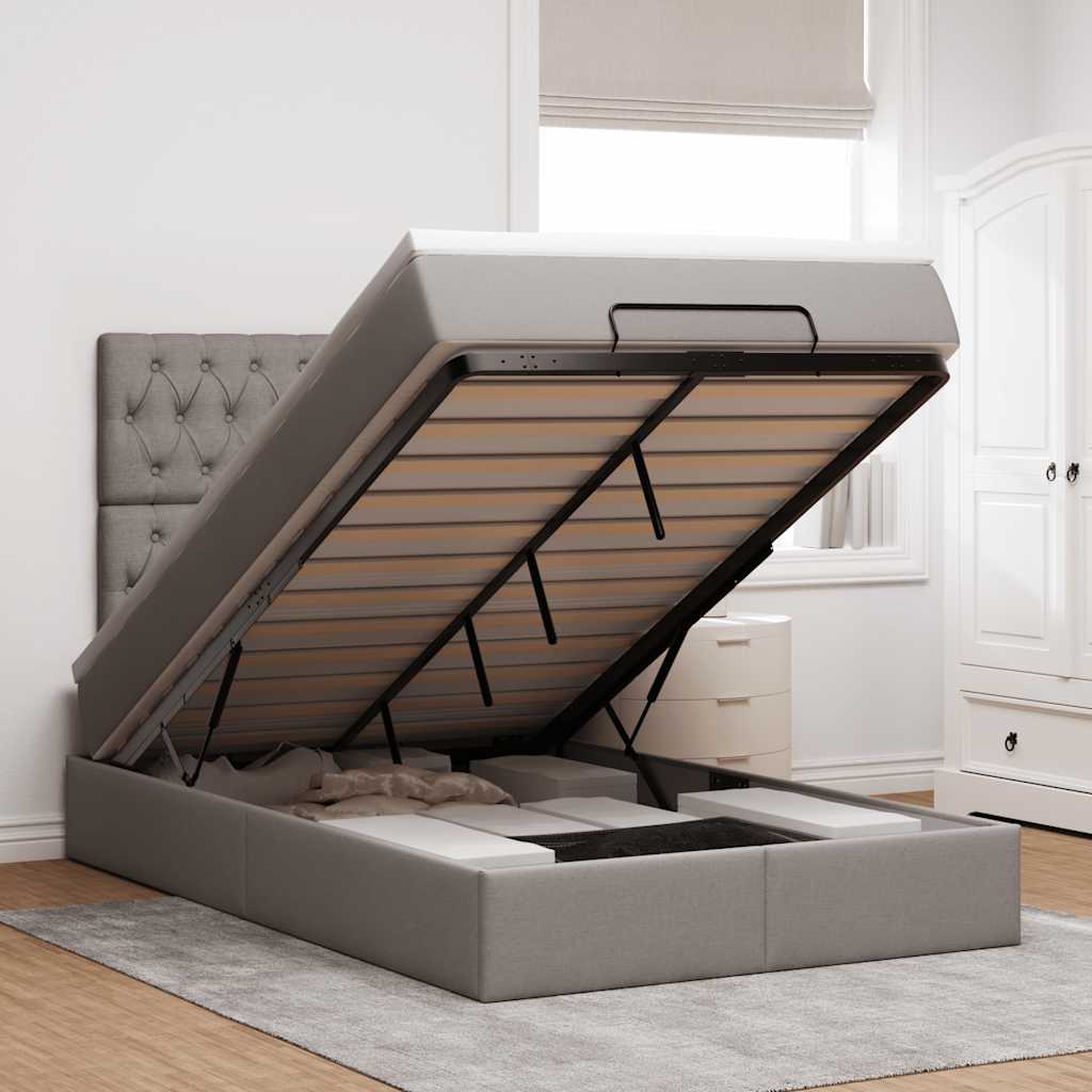 Moldura de cama otomana com tecido cinza 120x200cm