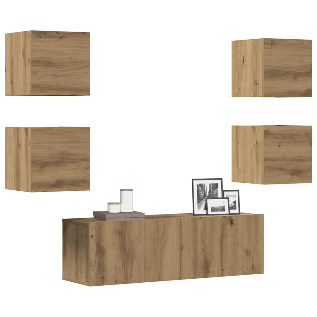 Conjunto de armário TV parede 5 pcs madeira carvalho artisiano
