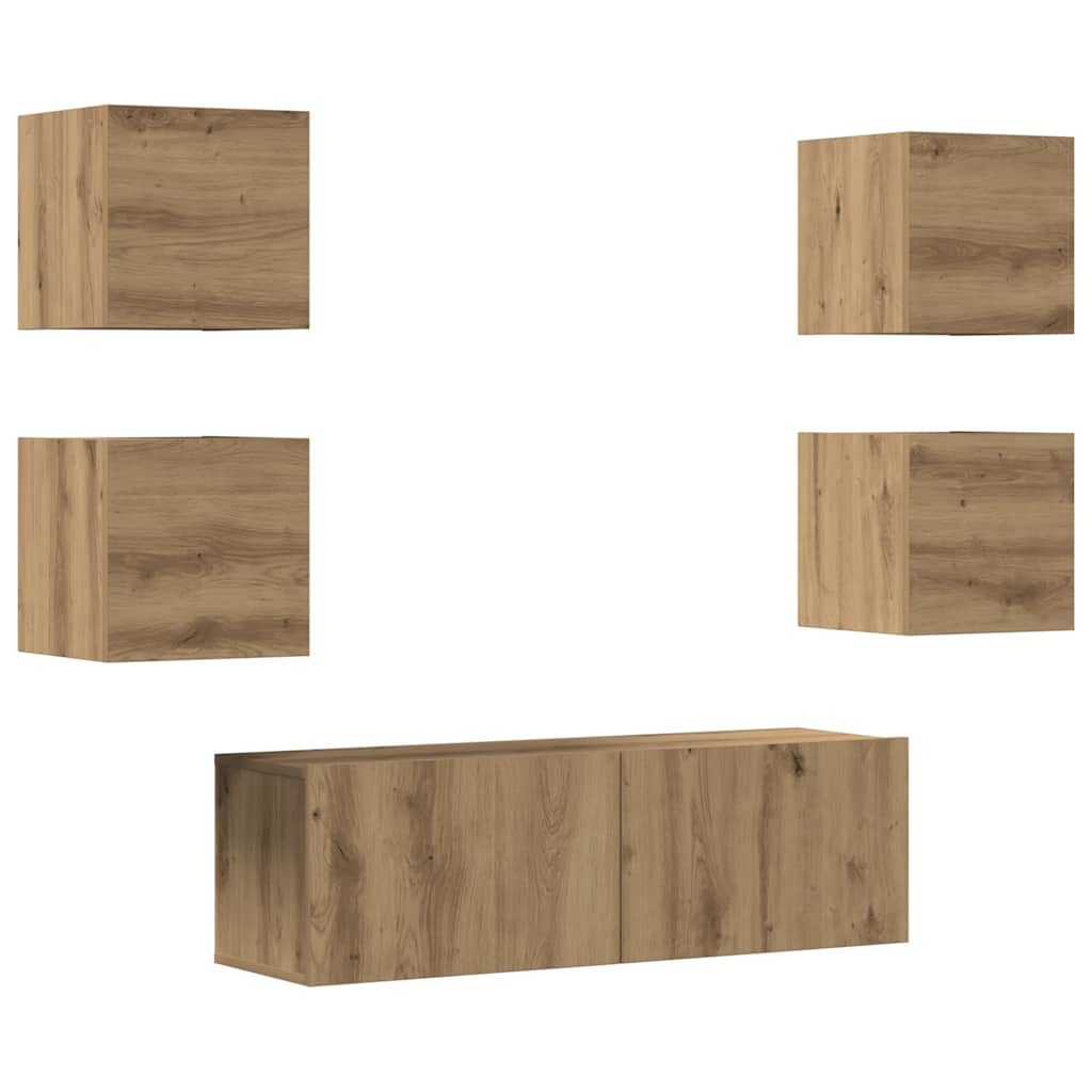 Conjunto de armário TV parede 5 pcs madeira carvalho artisiano