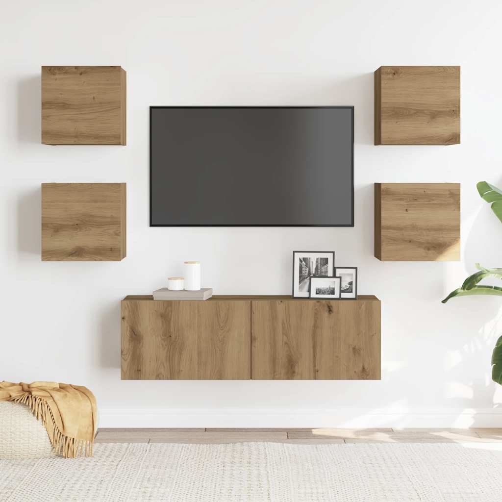 Conjunto de armário TV parede 5 pcs madeira carvalho artisiano