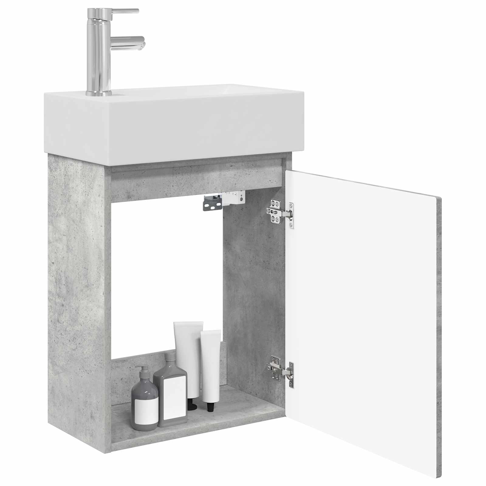 Conjunto de móveis de banheiro com torneira cinzento cimento