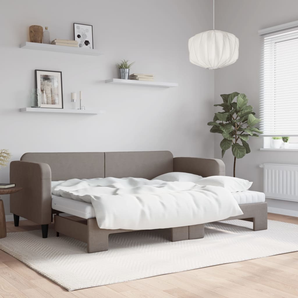 Sofá-cama c/ gavetão/colchões 80x200cm tecido cinza-acastanhado