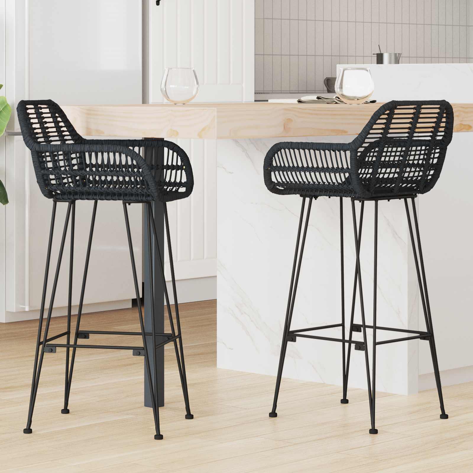 Cadeira de bar 2 unid. preto 55 x 52 x 105 cm rattan e ferro
