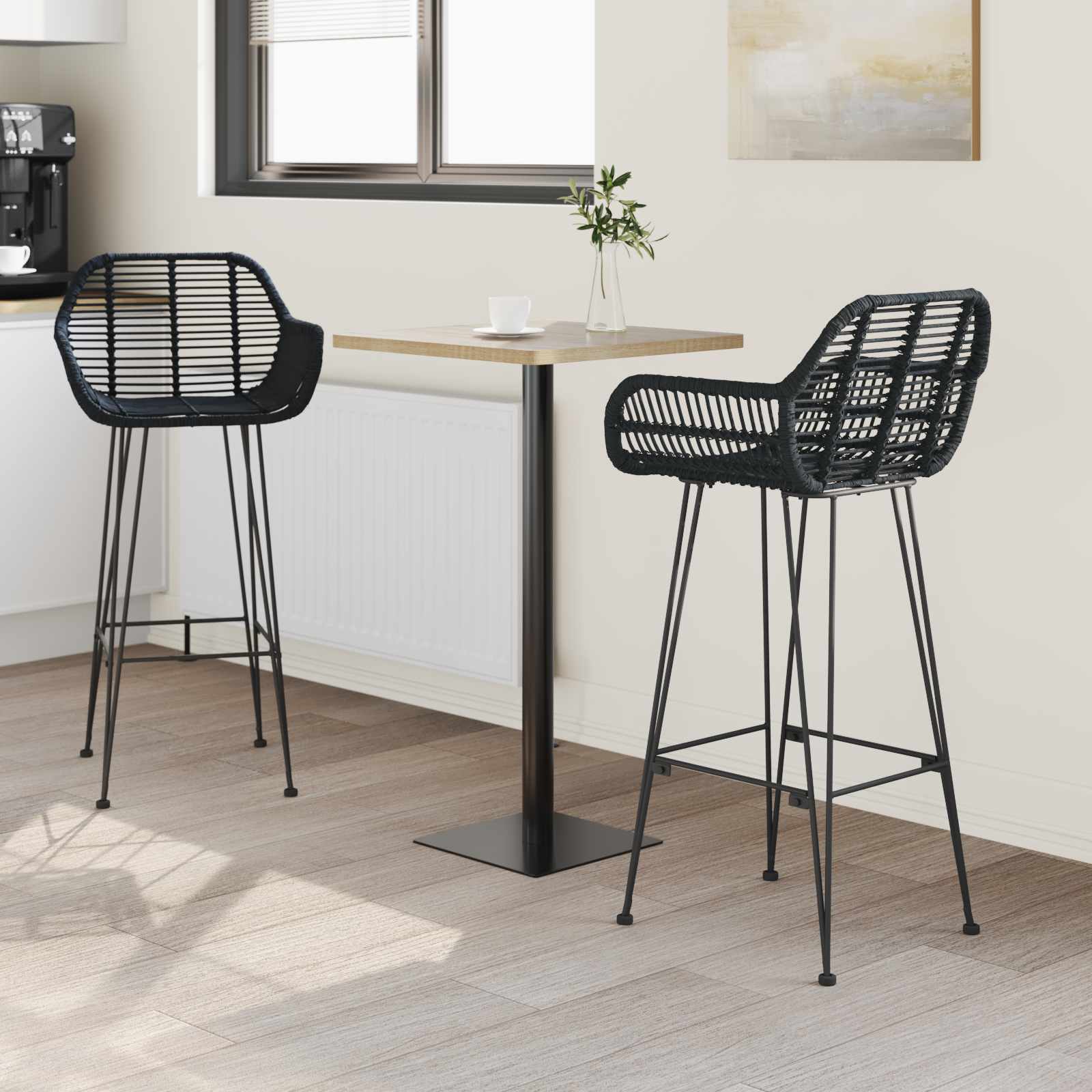 Cadeira de bar 2 unid. preto 55 x 52 x 105 cm rattan e ferro