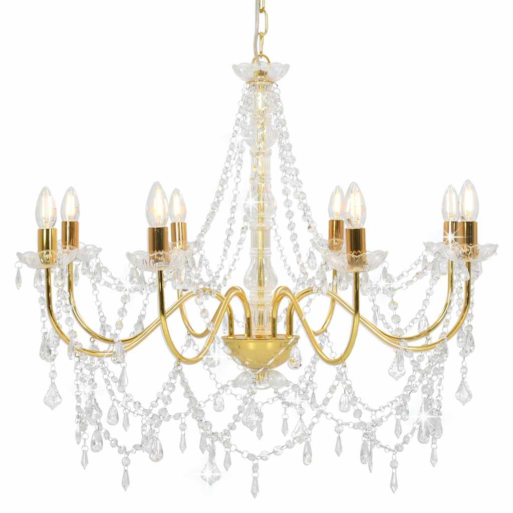 Lustre com contas lâmpadas 8 x e14 dourado