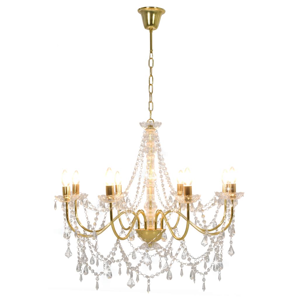 Lustre com contas lâmpadas 8 x e14 dourado