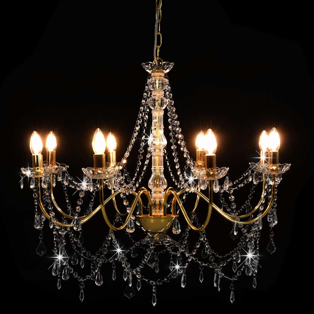 Lustre com contas lâmpadas 8 x e14 dourado