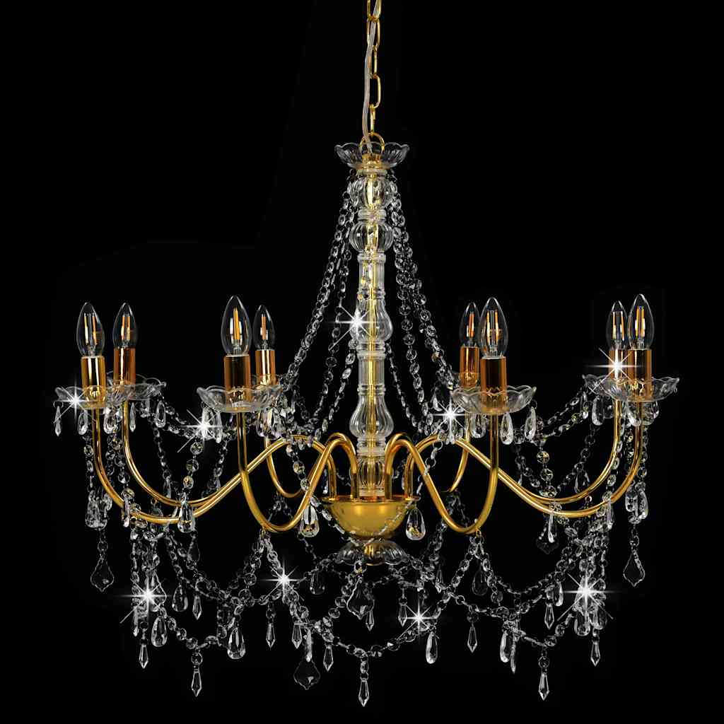 Lustre com contas lâmpadas 8 x e14 dourado