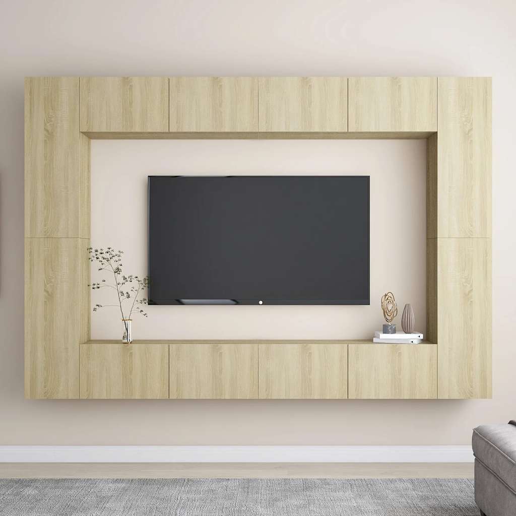 8Pcs conjunto móveis de TV derivados de madeira carvalho sonoma