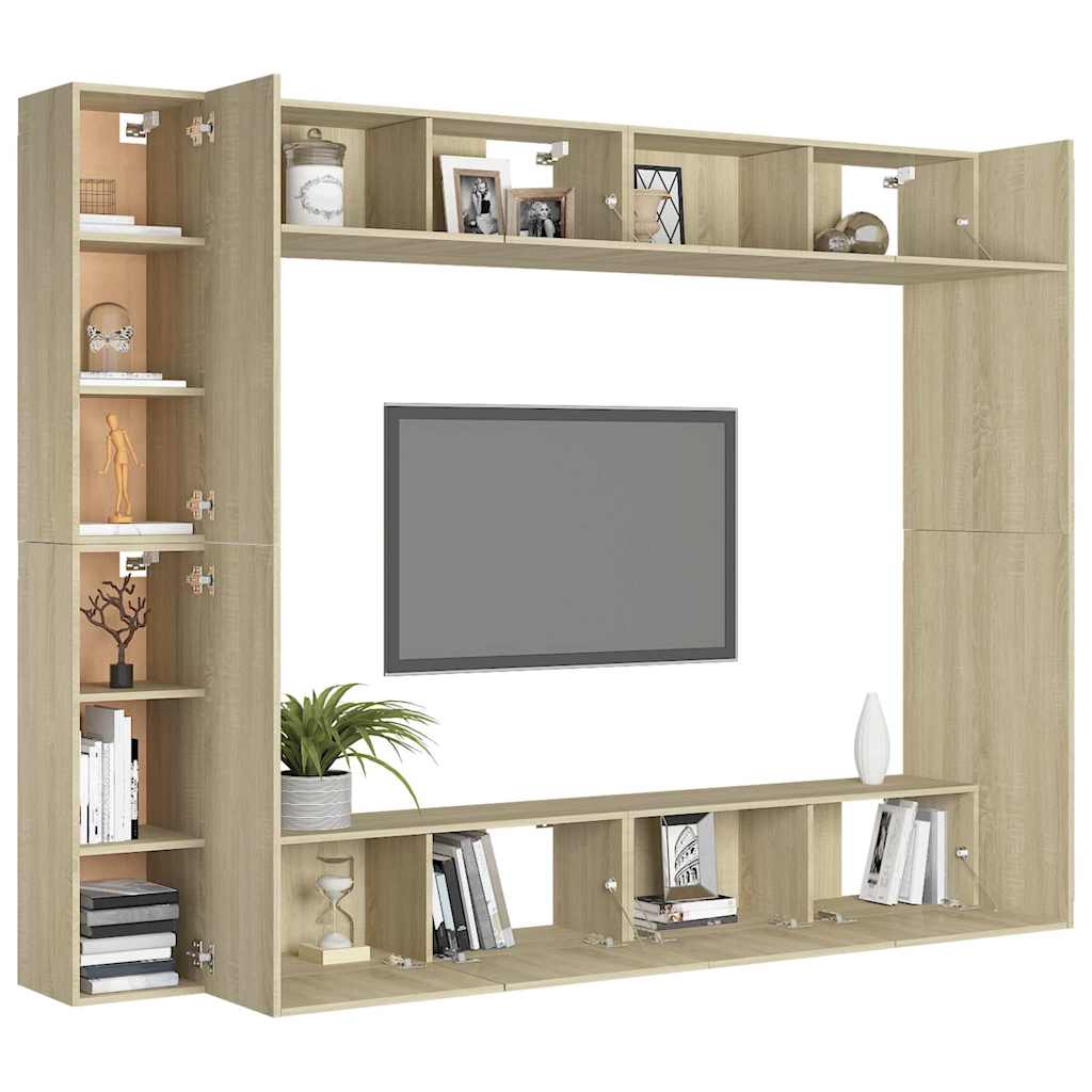 8Pcs conjunto móveis de TV derivados de madeira carvalho sonoma