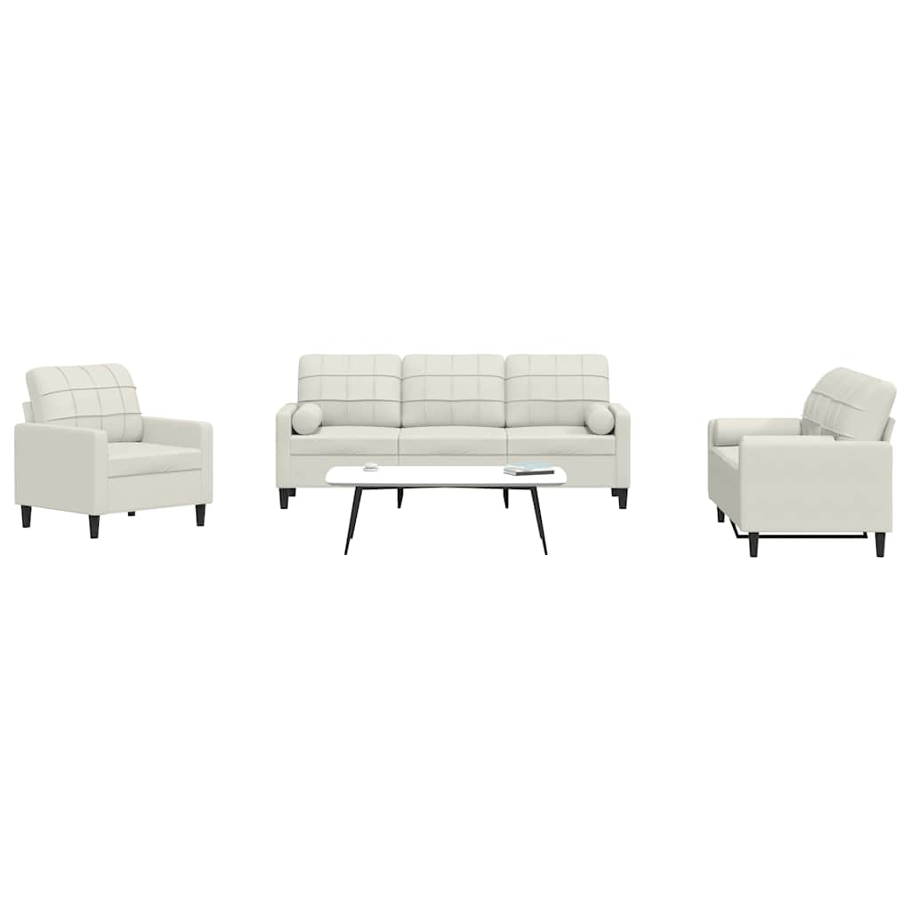 3 Pcs conjunto de sofás com almofadões e rolos veludo creme
