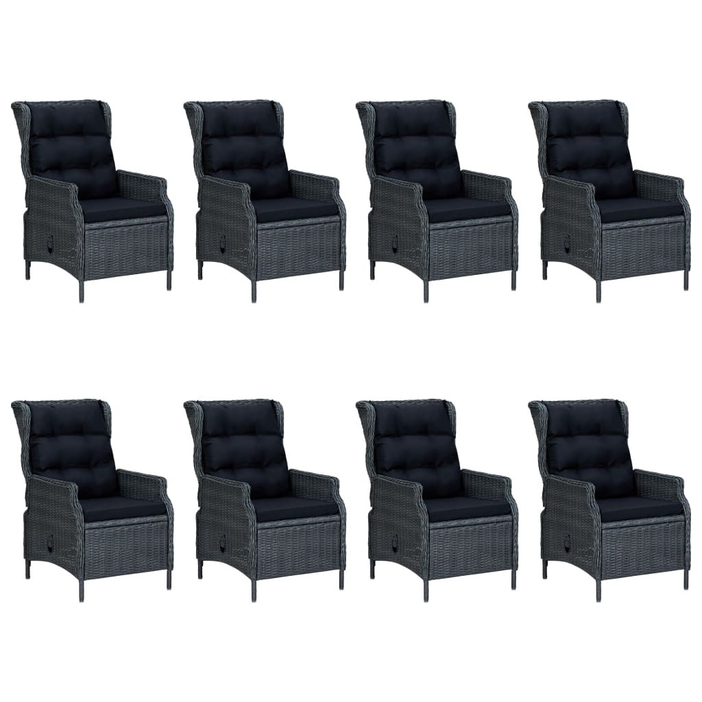 9 Pcs conj. jantar exterior c/ almofadões vime PE cinza-escuro