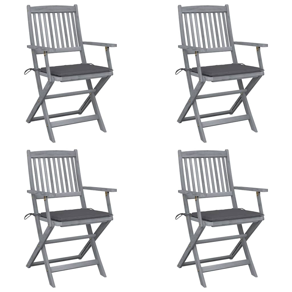 Cadeiras exterior dobráveis c/ almofadões 4 pcs acácia maciça