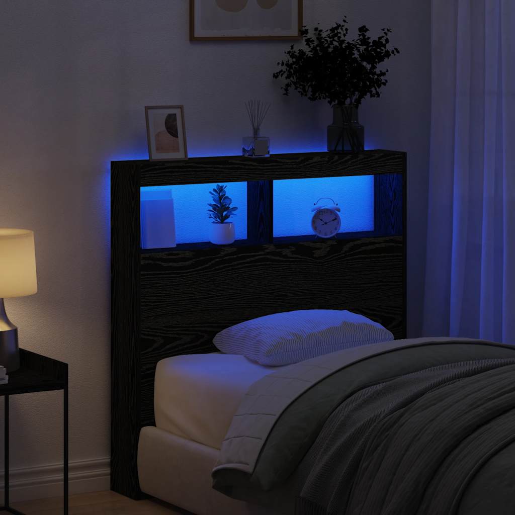 Armário cabeceira c/ luzes LED 100x17x102 cm carvalho preto