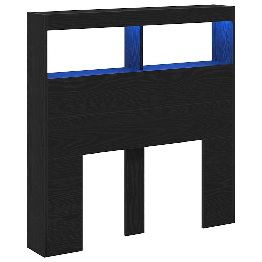 Armário cabeceira c/ luzes LED 100x17x102 cm carvalho preto