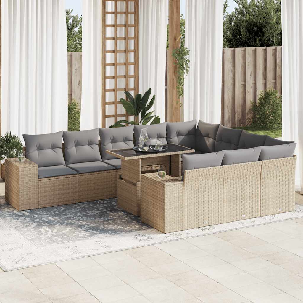 11 Pcs conjunto sofás de jardim c/ almofadões vime PE bege