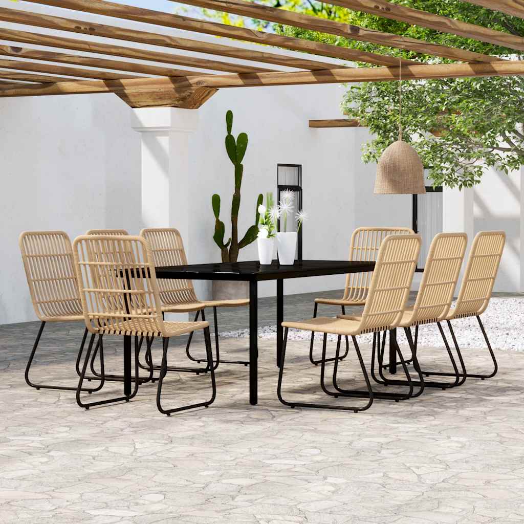 9 Pcs conjunto de jantar para jardim cor de carvalho