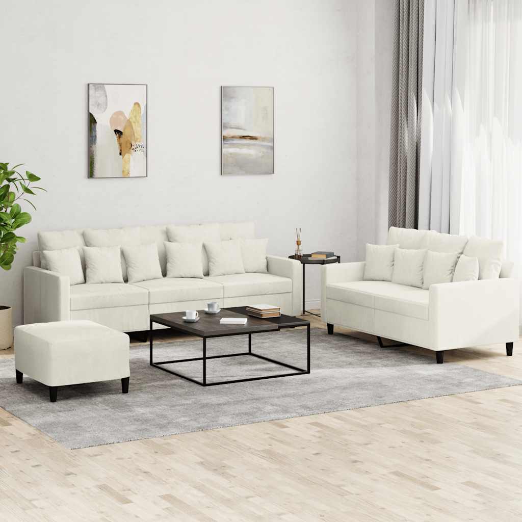 3 Pcs conjunto de sofás com almofadões veludo cor creme
