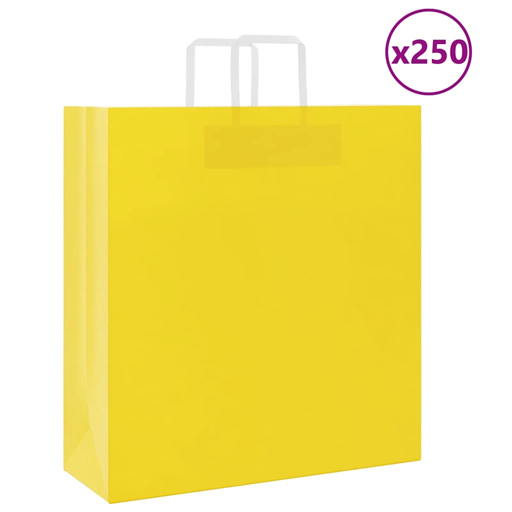 Sacos de papel 250 unid com alças amarelo 45x17x48 cm