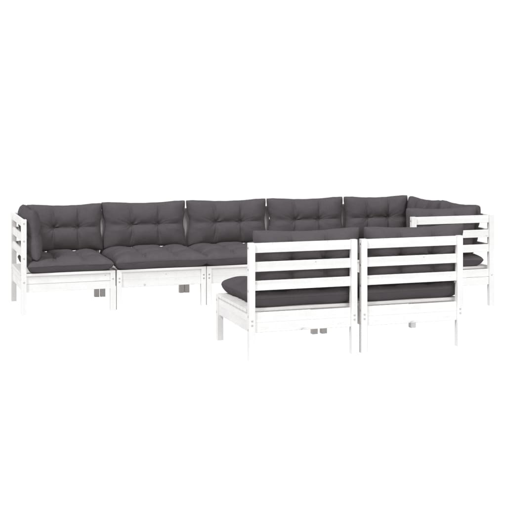 8 Pcs conj. lounge de jardim c/ almofadões pinho maciço branco