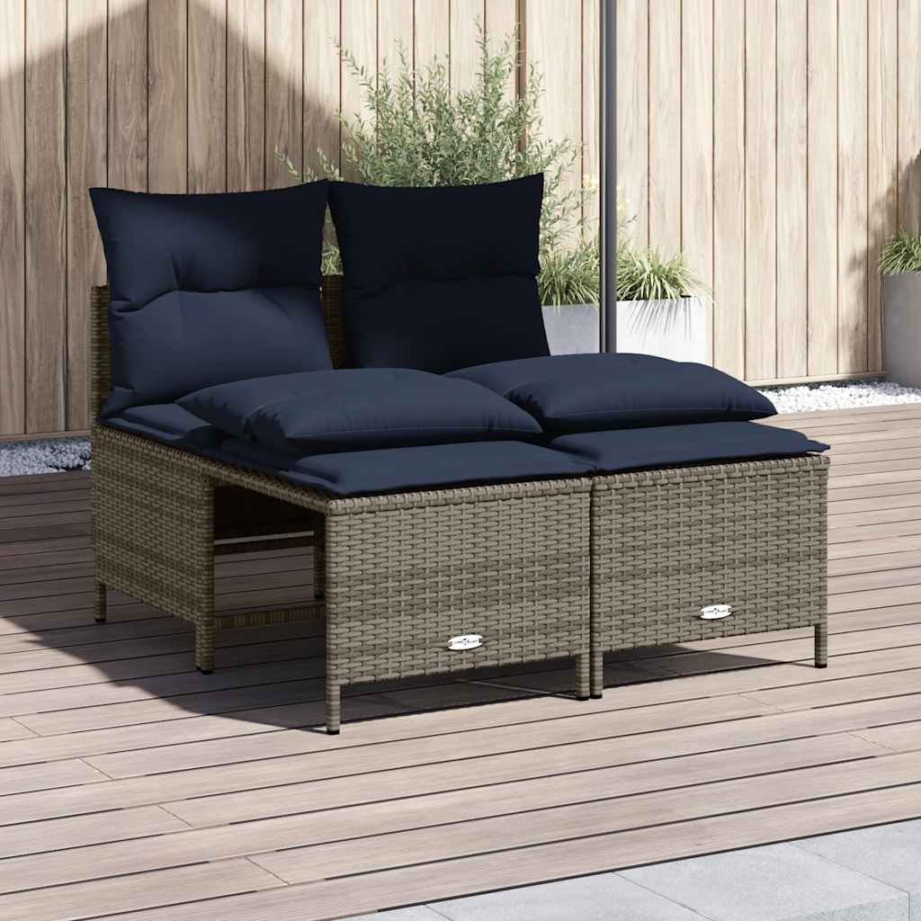 Conjunto de sofá de jardim com 4 peças e almofadas em rattan sintético cinza