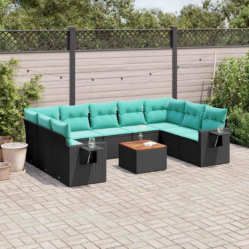 Conjunto de sofá de jardim com 10 peças e almofadas em rattan sintético preto