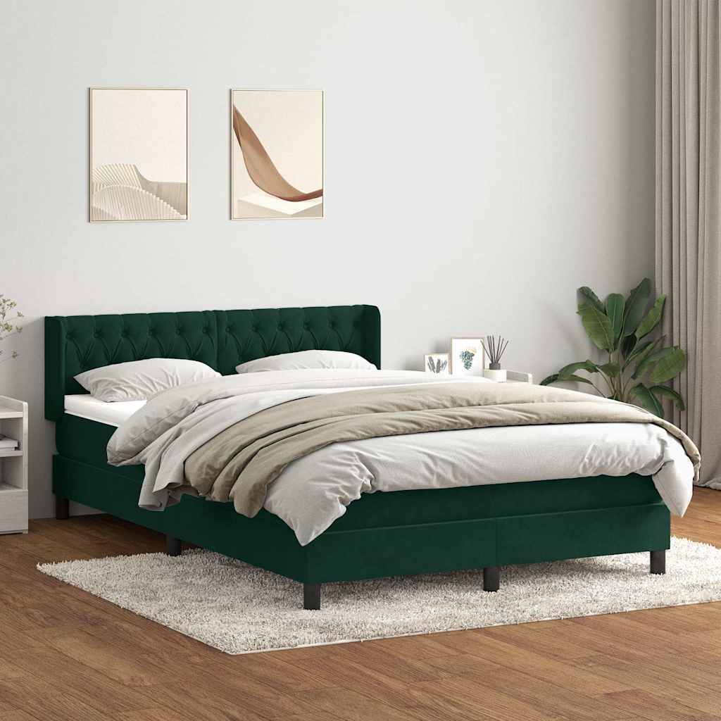 Cama com molas/colchão 160x220 cm veludo verde-escuro