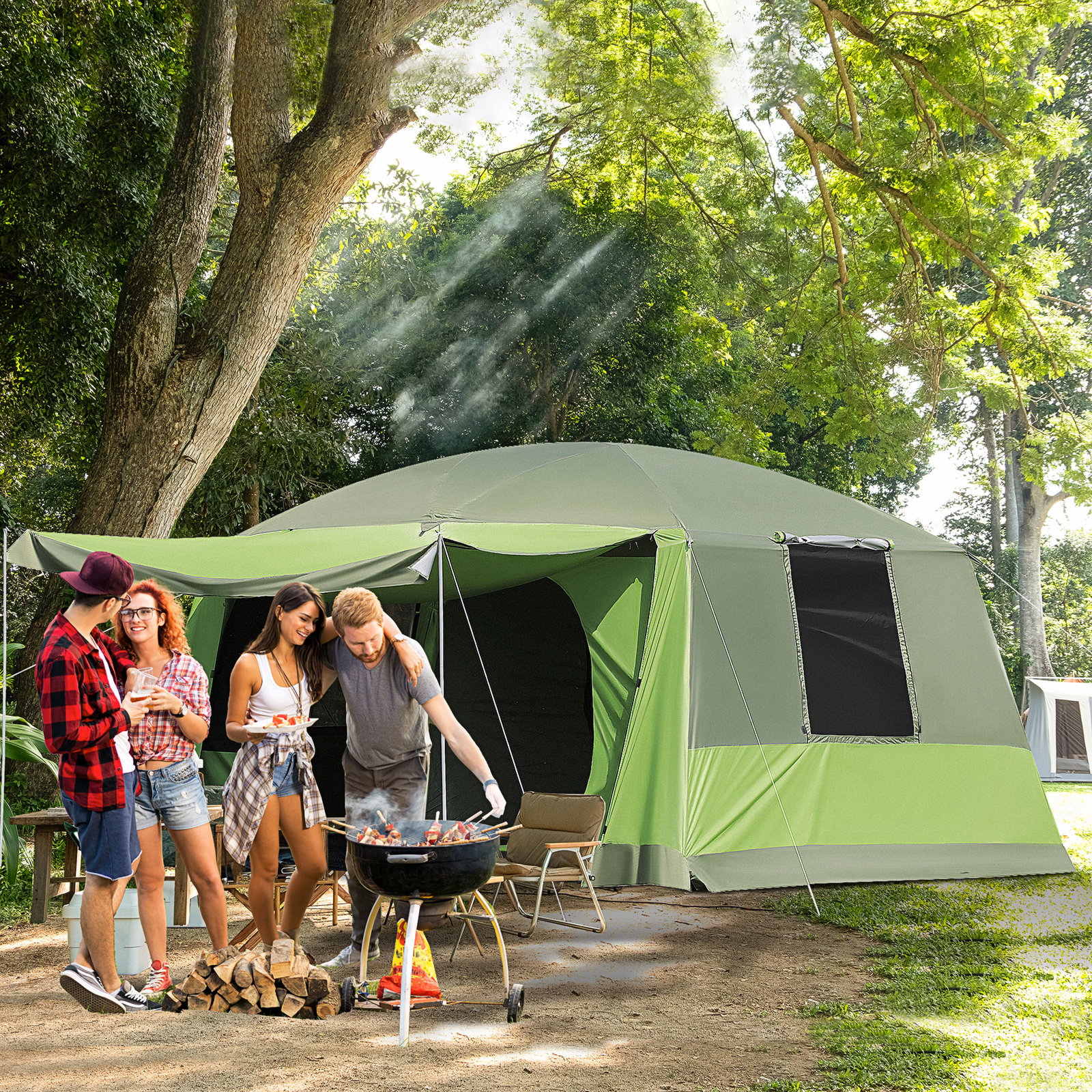 Tenda de Campismo Familiar para 4 Pessoas Tenda de Campismo Portátil Impermeável com Bolsa de Transporte Rede Mosquiteira e Prot