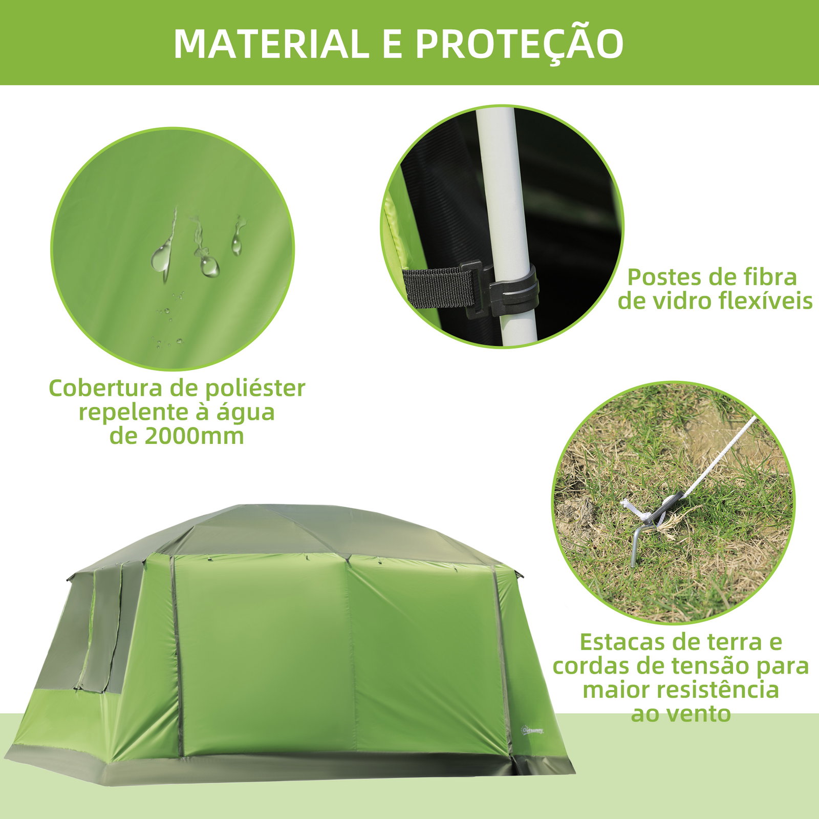 Tenda de Campismo Familiar para 4 Pessoas Tenda de Campismo Portátil Impermeável com Bolsa de Transporte Rede Mosquiteira e Prot