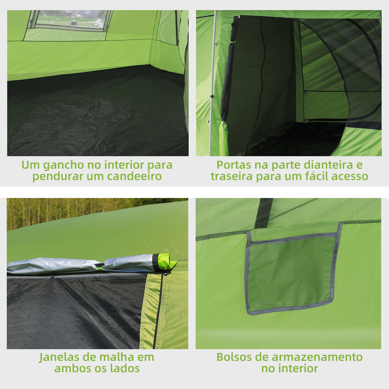 Tenda de Campismo Familiar para 4 Pessoas Tenda de Campismo Portátil Impermeável com Bolsa de Transporte Rede Mosquiteira e Prot