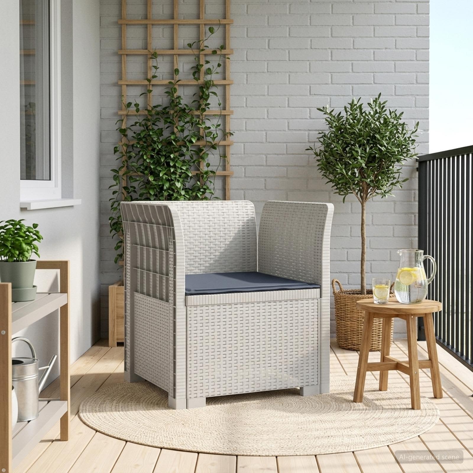 Poltrona 1 lugar com almofada look rattan PP branco